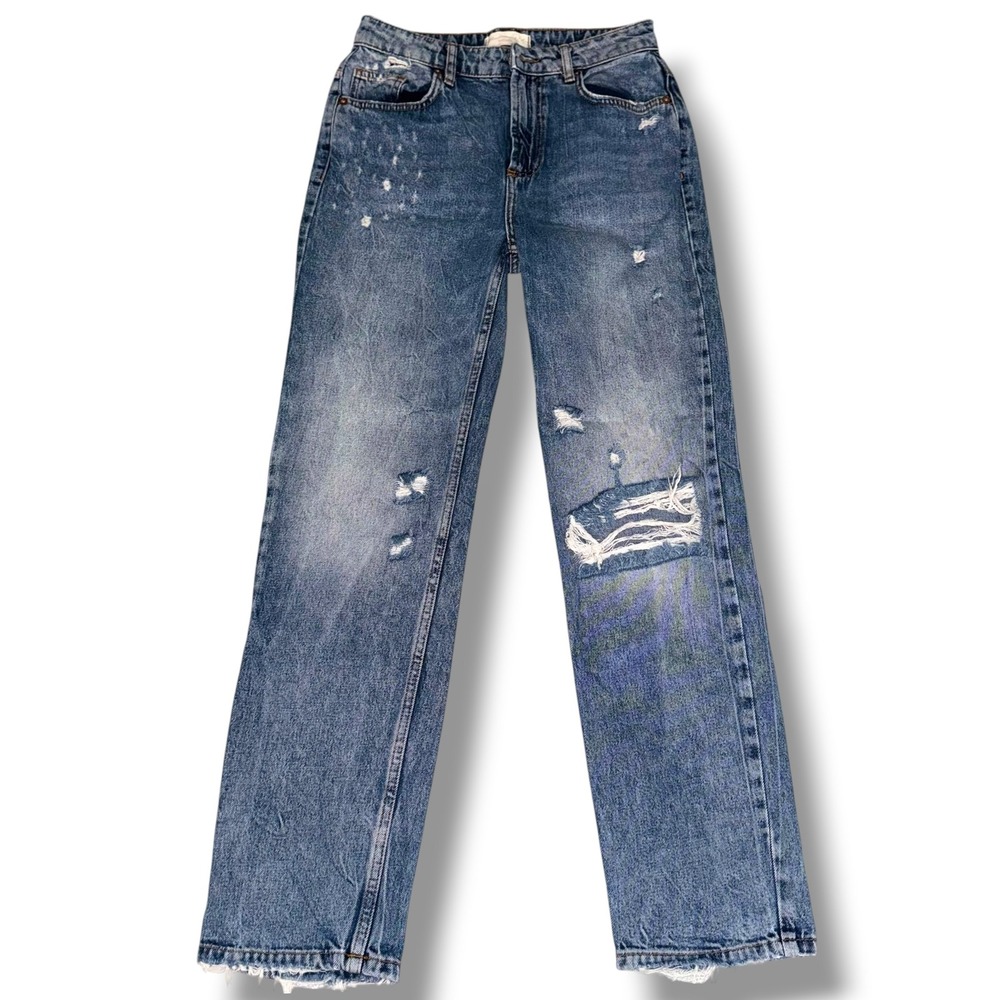 We The Free Straight Leg Jeans Womens 26‎ Blue Distressed High Rise Cotton Denim